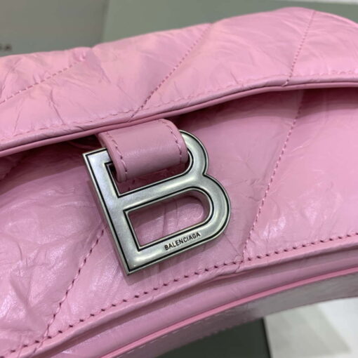 Replica Balenciaga 716351210I Crush Small Chain Bag Quilted in Pink metallized crushed calfskin Silver 5