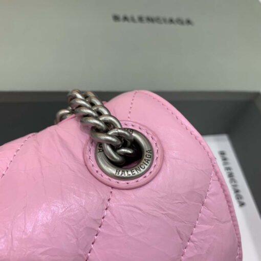 Replica Balenciaga 716351210I Crush Small Chain Bag Quilted in Pink metallized crushed calfskin Silver 6