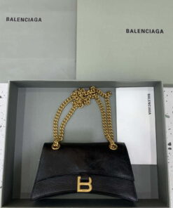 Replica Balenciaga 716351210I Crush Small Chain Bag Quilted in Black metallized crushed calfskin Gold