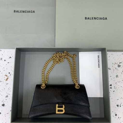 Replica Balenciaga 716351210I Crush Small Chain Bag Quilted in Black metallized crushed calfskin Gold