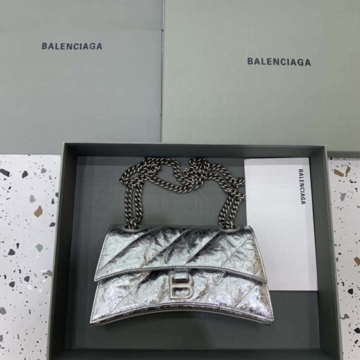 Replica Balenciaga 716351210I Crush Small Chain Bag Quilted in silver metallized crushed calfskin aged-silver hardware