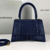 Replica Balenciaga 59283328 Hourglass Top Handle in Navy blue Suede Calfskin with Rhinestones