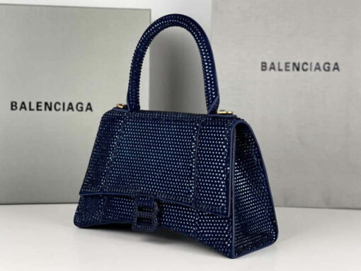 Replica Balenciaga 59283328 Hourglass Top Handle in Navy blue Suede Calfskin with Rhinestones 4