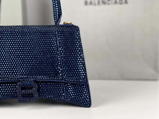 Replica Balenciaga 59283328 Hourglass Top Handle in Navy blue Suede Calfskin with Rhinestones 6