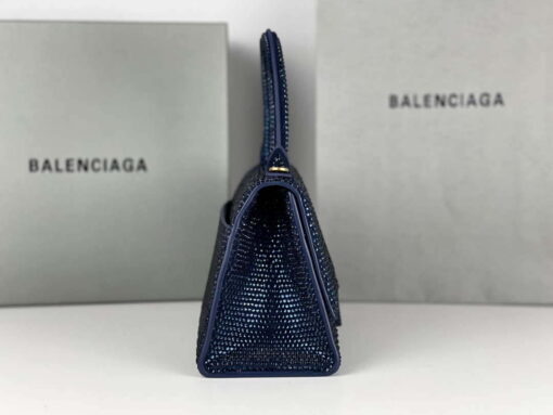 Replica Balenciaga 59283328 Hourglass Top Handle in Navy blue Suede Calfskin with Rhinestones 9