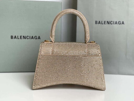 Replica Balenciaga 59283328 Hourglass Top Handle in Apricot Suede Calfskin with Rhinestones 3