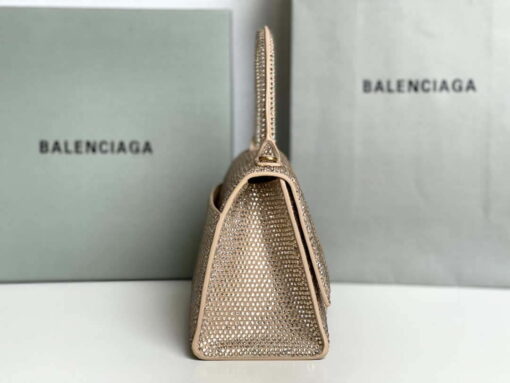 Replica Balenciaga 59283328 Hourglass Top Handle in Apricot Suede Calfskin with Rhinestones 9