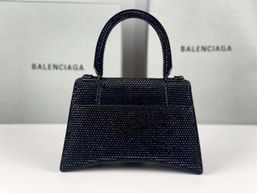 Replica Balenciaga 59283328 Hourglass Top Handle in Black Suede Calfskin with Rhinestones 2