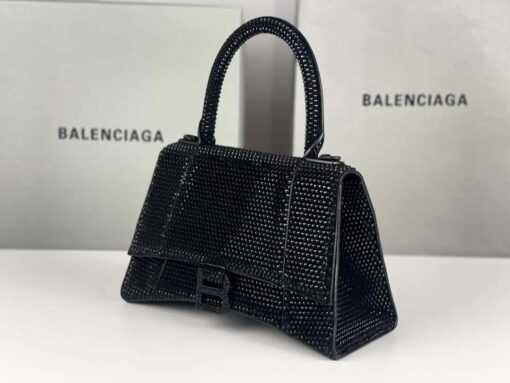 Replica Balenciaga 59283328 Hourglass Top Handle in Black Suede Calfskin with Rhinestones 4