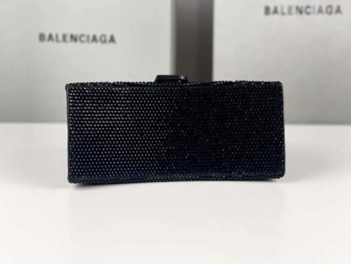 Replica Balenciaga 59283328 Hourglass Top Handle in Black Suede Calfskin with Rhinestones 7