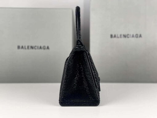 Replica Balenciaga 59283328 Hourglass Top Handle in Black Suede Calfskin with Rhinestones 8