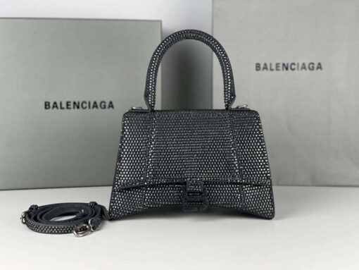 Replica Balenciaga 59283328 Hourglass Top Handle in Gray Suede Calfskin with Rhinestones