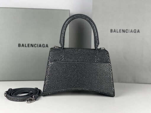 Replica Balenciaga 59283328 Hourglass Top Handle in Gray Suede Calfskin with Rhinestones 2
