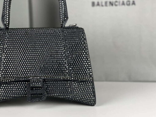 Replica Balenciaga 59283328 Hourglass Top Handle in Gray Suede Calfskin with Rhinestones 6