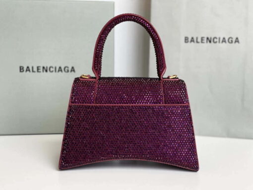 Replica Balenciaga 59283328 Hourglass Top Handle in Purple red Suede Calfskin with Rhinestones 3