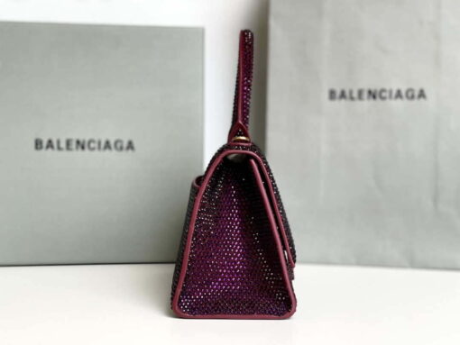 Replica Balenciaga 59283328 Hourglass Top Handle in Purple red Suede Calfskin with Rhinestones 6