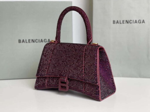 Replica Balenciaga 59283328 Hourglass Top Handle in Purple red Suede Calfskin with Rhinestones 8