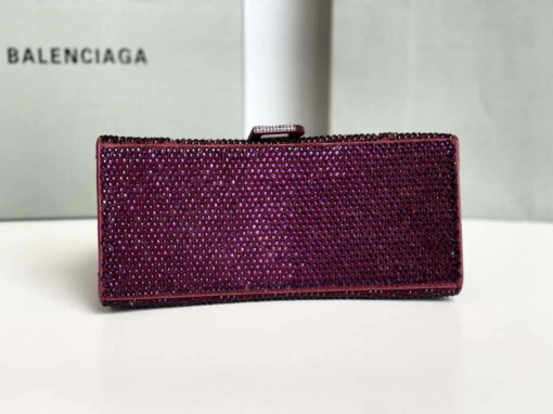 Replica Balenciaga 59283328 Hourglass Top Handle in Purple red Suede Calfskin with Rhinestones 9