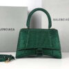 Replica Balenciaga 59283328 Hourglass Top Handle in Dark Green Suede Calfskin with Rhinestones