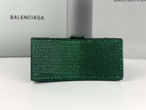 Replica Balenciaga 59283328 Hourglass Top Handle in Dark Green Suede Calfskin with Rhinestones 7