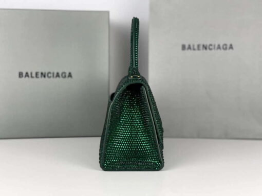Replica Balenciaga 59283328 Hourglass Top Handle in Dark Green Suede Calfskin with Rhinestones 9