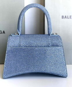 Replica Balenciaga 59283328 Hourglass Top Handle in Blue Suede Calfskin with Rhinestones 2