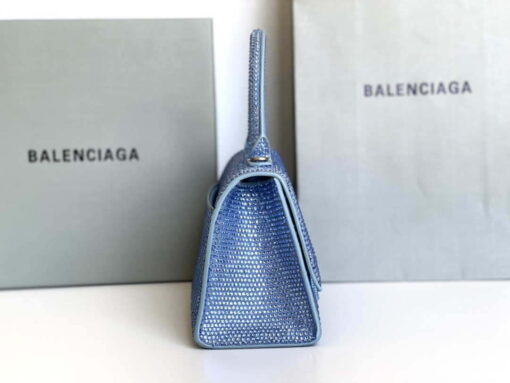 Replica Balenciaga 59283328 Hourglass Top Handle in Blue Suede Calfskin with Rhinestones 9