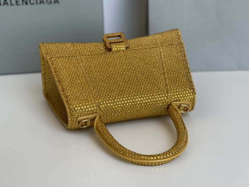 Replica Balenciaga 59283328 Hourglass Top Handle in Yellow Suede Calfskin with Rhinestones 4