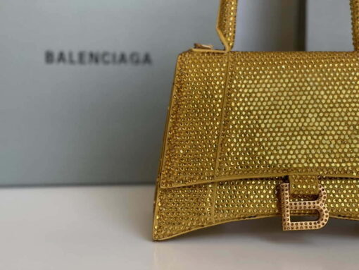 Replica Balenciaga 59283328 Hourglass Top Handle in Yellow Suede Calfskin with Rhinestones 5