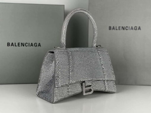 Replica Balenciaga 59283328 Hourglass Top Handle in Sliver Suede Calfskin with Rhinestones 3