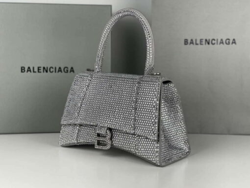 Replica Balenciaga 59283328 Hourglass Top Handle in Sliver Suede Calfskin with Rhinestones 4