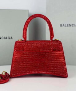 Replica Balenciaga 59283328 Hourglass Top Handle in Red Suede Calfskin with Rhinestones 2