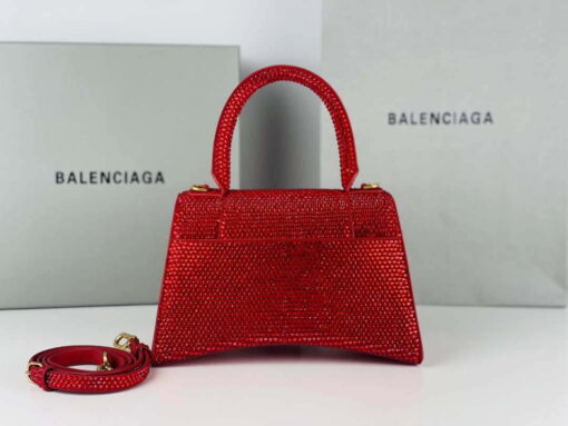 Replica Balenciaga 59283328 Hourglass Top Handle in Red Suede Calfskin with Rhinestones 2