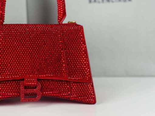 Replica Balenciaga 59283328 Hourglass Top Handle in Red Suede Calfskin with Rhinestones 4