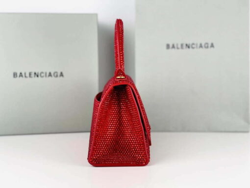 Replica Balenciaga 59283328 Hourglass Top Handle in Red Suede Calfskin with Rhinestones 5