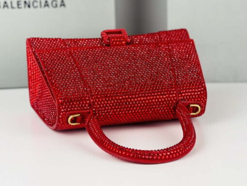 Replica Balenciaga 59283328 Hourglass Top Handle in Red Suede Calfskin with Rhinestones 6