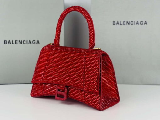 Replica Balenciaga 59283328 Hourglass Top Handle in Red Suede Calfskin with Rhinestones 8