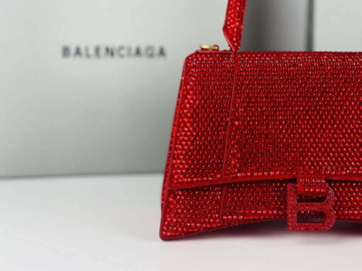 Replica Balenciaga 59283328 Hourglass Top Handle in Red Suede Calfskin with Rhinestones 9