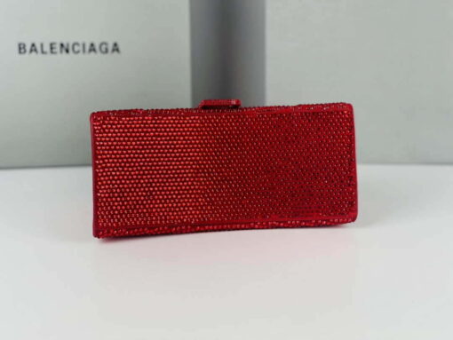 Replica Balenciaga 59283328 Hourglass Top Handle in Red Suede Calfskin with Rhinestones 10