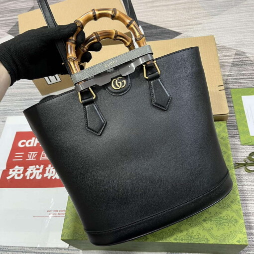 Replica Gucci 750394 Gucci Diana Medium Tote Bag Black leather 3