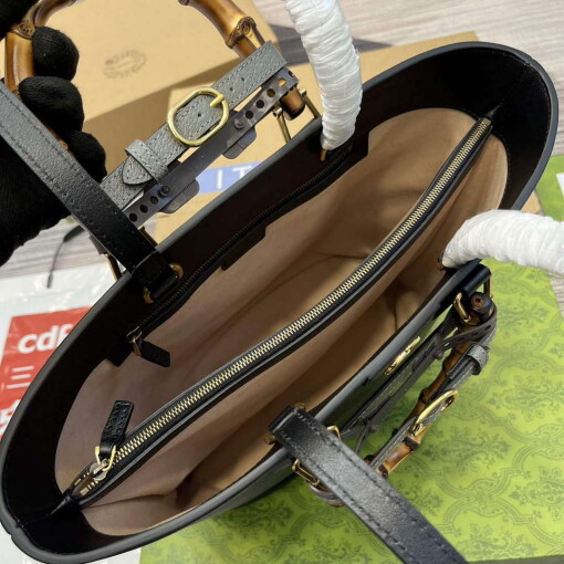 Replica Gucci 750394 Gucci Diana Medium Tote Bag Black leather 7