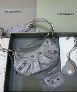 Replica Balenciaga 6940271VG9 Le Cagole Mini Multipouch in Gray Crocodile