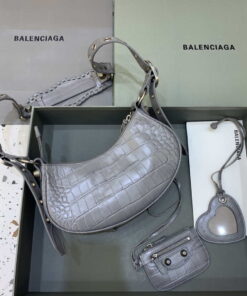 Replica Balenciaga 6940271VG9 Le Cagole Mini Multipouch in Gray Crocodile 2