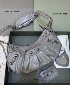 Replica Balenciaga 67130723 Le Cagole Small Shoulder Bag Crocodile Embossed In Gray