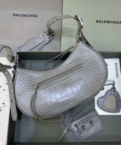Replica Balenciaga 67130723 Le Cagole Small Shoulder Bag Crocodile Embossed In Gray 2