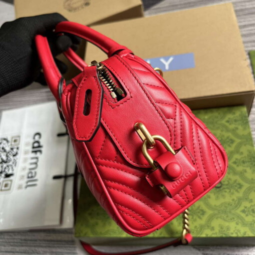 Replica Gucci 746319 GG Marmont Small Top Handle Bag Red 2