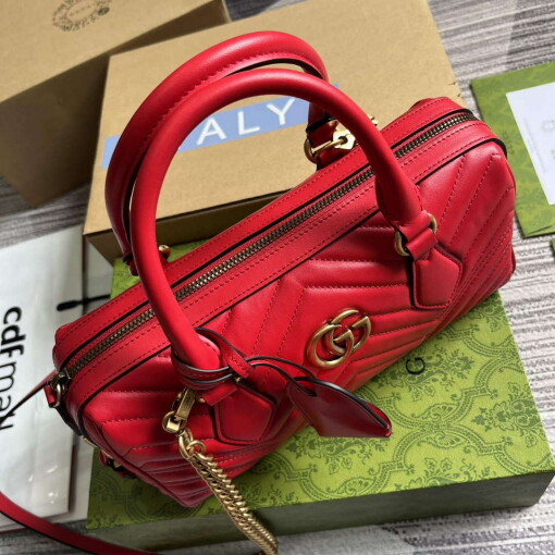 Replica Gucci 746319 GG Marmont Small Top Handle Bag Red 5