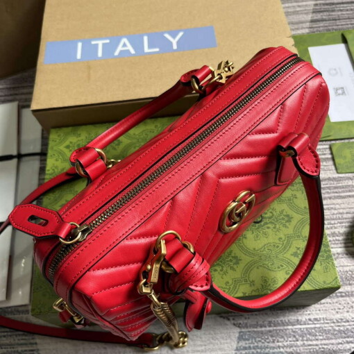 Replica Gucci 746319 GG Marmont Small Top Handle Bag Red 6