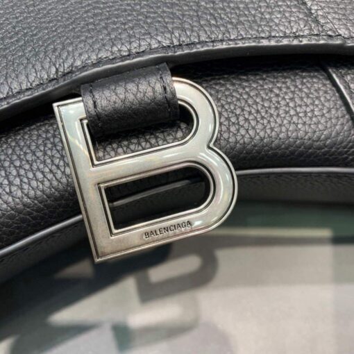 Replica Balenciaga 592833 Hourglass XS Top Handle Leather HandBag Black 5
