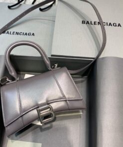 Replica Balenciaga 592833 Hourglass XS Top Handle Leather Bag Gray